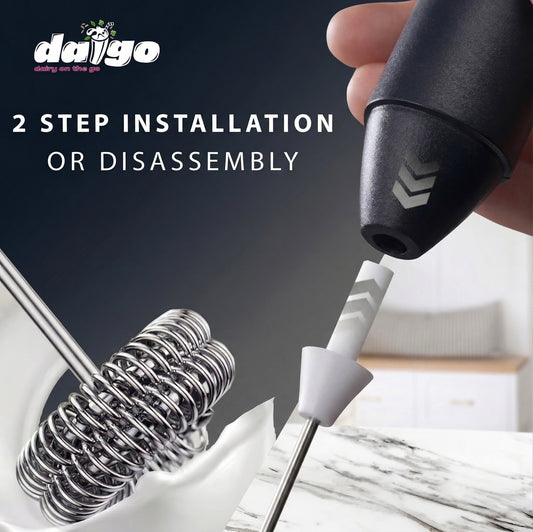 Two-step installation or disassembly process with a hand holding a tool and coiled metal spring on a dark background.