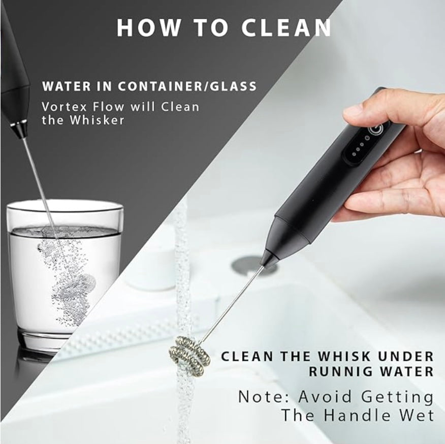 Instructions on how to clean a whisker device with text overlay and demonstration.
